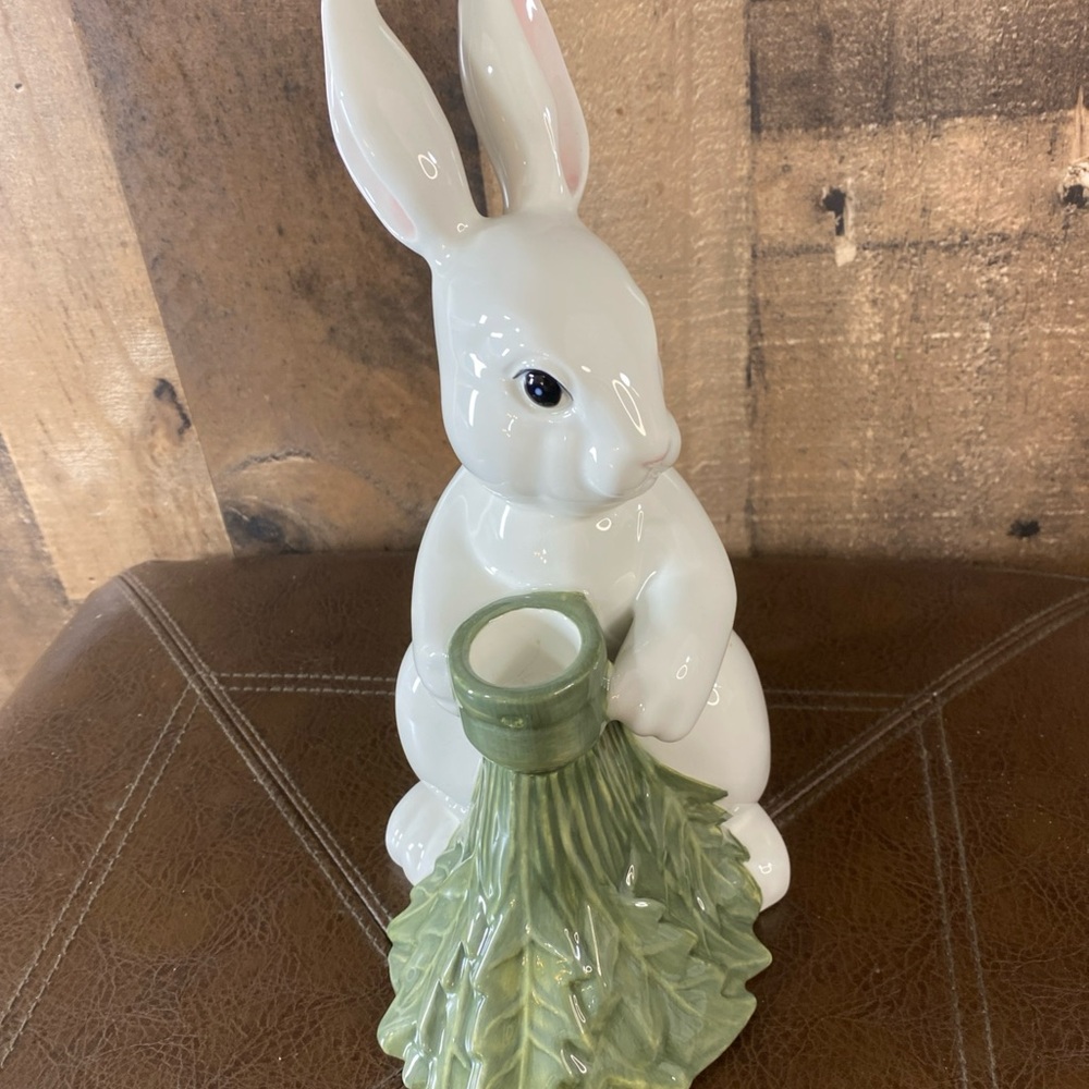 Vintage Department 56 Ceramic Cabbage Bunny Taper Candle Holder Easter Spring - Picture 2 of 7